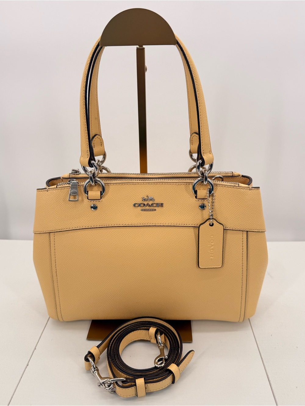 COACH Mini Brooke Carryall Goldenrod Crossgrain Leather Satchel Crossbody